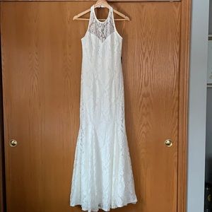 Lulu’s Live Forever ivory lace maxi dress
